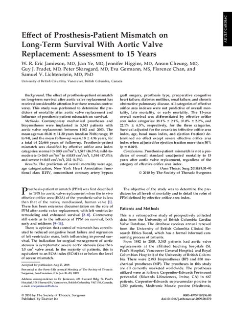 Pdf Effect Of Prosthesis Patient Mismatch On Long Term Survival With