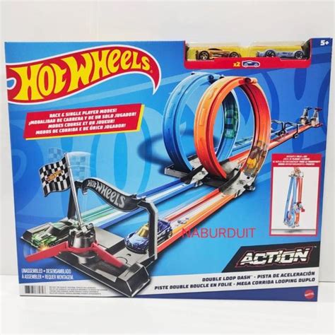Jual Hot Wheels Track Double Loop Dash 2 Jalur Balap Ori Mattel