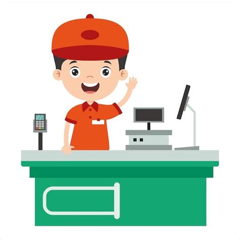 Premium Vector Cartoon Drawing Of A Cashier In Diy Activities