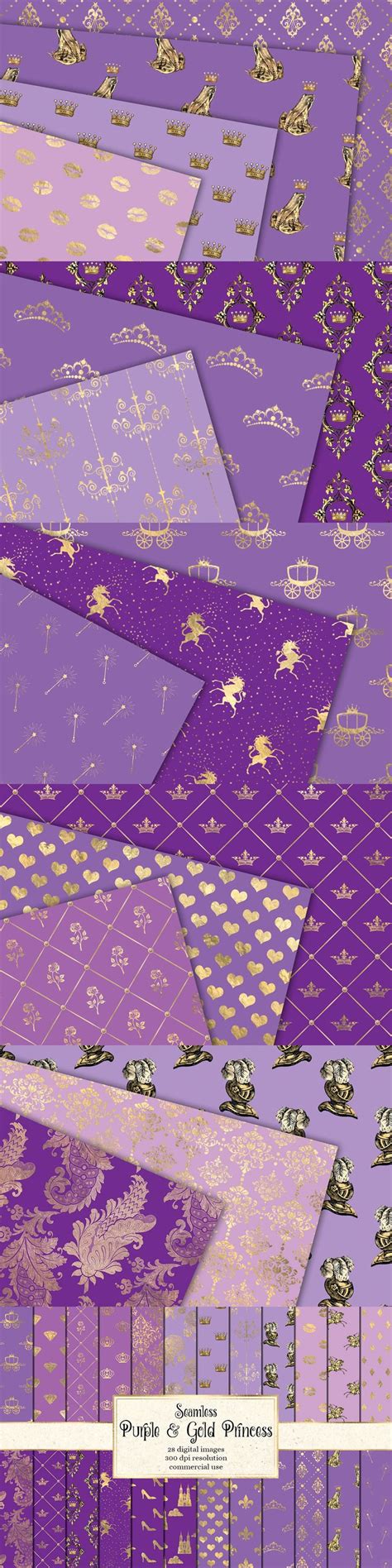 Purple Gold Princess Digital Paper Digital Paper Gold Digital