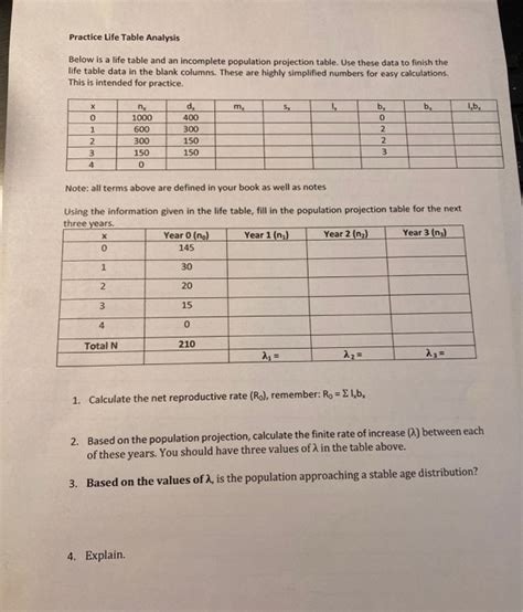 Practice Life Table Analysis Below is a life table | Chegg.com