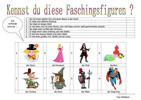 Karnevalskleidung Karneval Fasching Arbeitsblätter deutsch