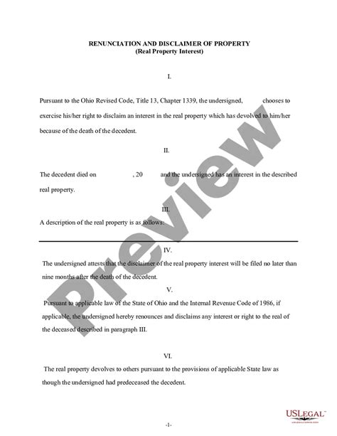 Ohio Renunciation And Disclaimer Of Real Property Interest Disclaimer Of Interest Form Us