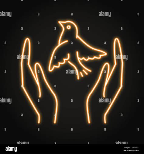 Hands Holding Bird Neon Icon Dove Of Peace Symbol Hand Releasing