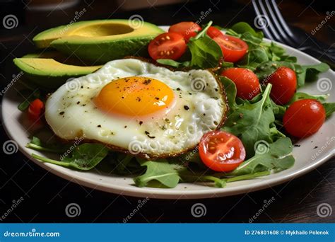 Huevos Revueltos Y Ensalada De Verduras Red Neural Ai Generada Stock