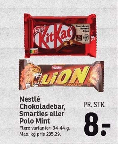 Nestlé chokoladebar smarties eller polo mint tilbud hos SPAR