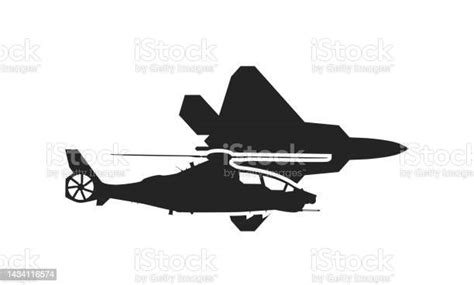 Air Force Icon F22 Raptor Fighter Jet And Attack Helicopter Vector ...