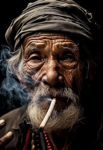 Premium AI Image | Portrait of an old man smoking a cigarette Face Details