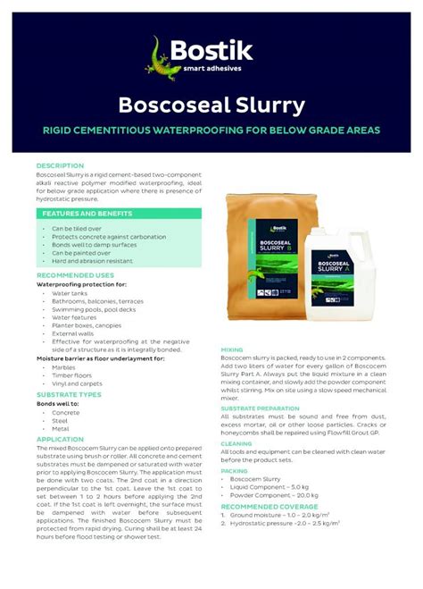 PDF BOSTIK Boscoseal Slurry Rev1 STORAGE AND SHELF LIFE Boscocem