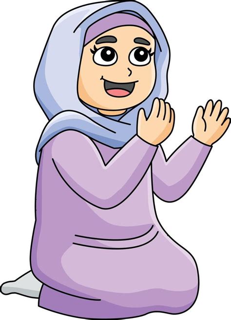 Muçulmano Menina Rezar Desenho Animado Colori Clipart 21964536 Vetor No