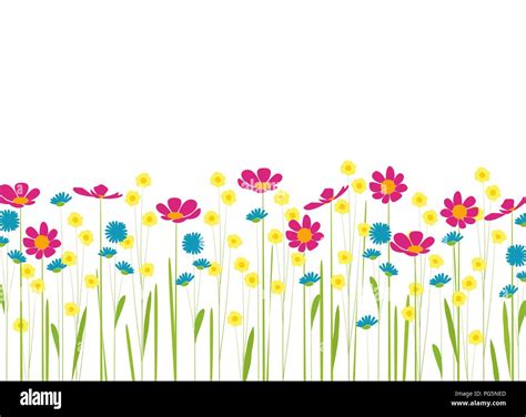 Wiese Mit Bunten Blumen Cartoon Stock Vektorgrafik Alamy