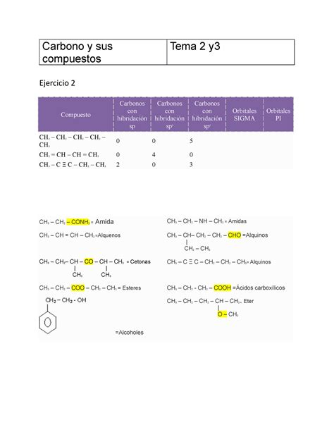 Tema Y Trabajo Carbono Y Sus Compuestos Tema Y Ejercicio Ch