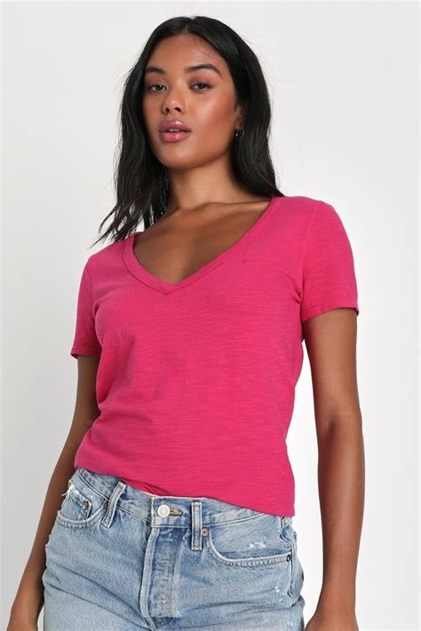 Pink Burnout Tee V Neck Tee Short Sleeve Tee Cute Tee Lulus