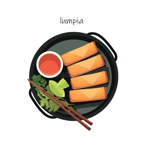 Spring Roll Lumpia Fried Appetizer In Plate Asian Food Graphic