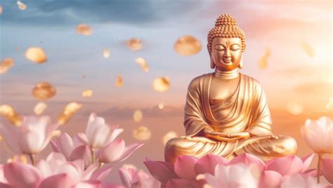 3d Rendering Of Buddha Statue Surrounded By Flowers AI Generated Image