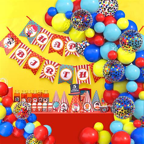 Circus Balloon Arch Kit Red Blue and Yellow Balloons Confetti Balloons ...