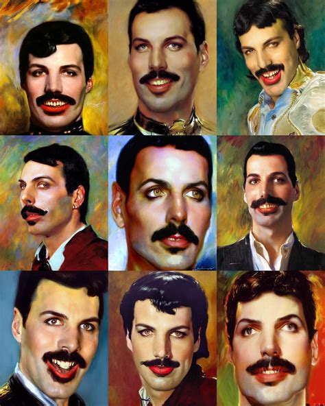 Freddie Mercury Smiling Headshot Portrait Painting By Stable