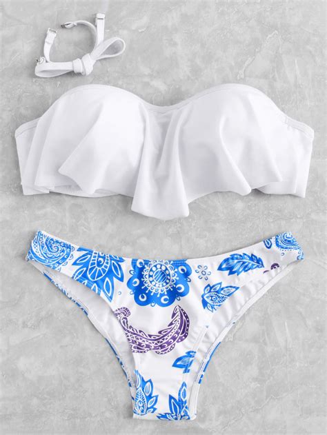 Set De Bikini Bandeau Con Estampado Floral Spanish SheIn Sheinside