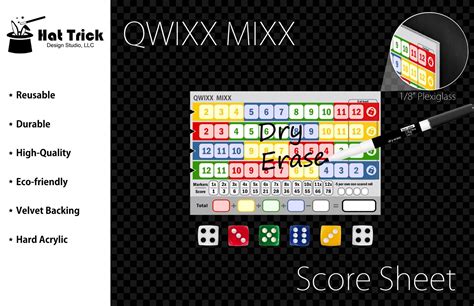 Hard Acrylic Deluxe Qwixx Mixx Game Score Sheet Plaque Score Etsy