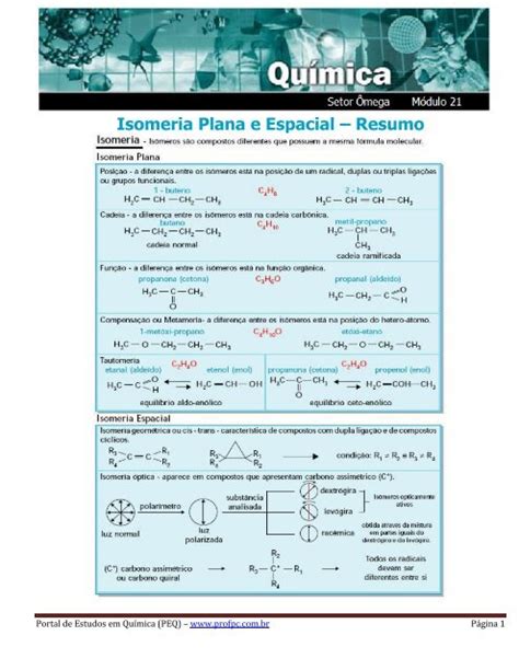 Isomeria Plana e Espacial â Resumo Portal de Estudos em QuÃmica