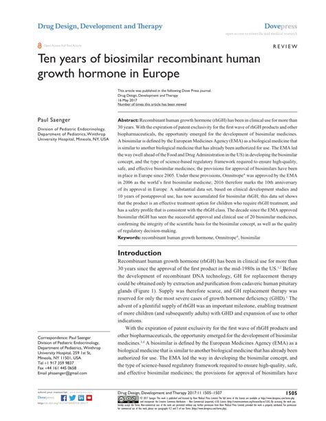 Pdf Ten Years Of Biosimilar Recombinant Human Growth Hormone In Europe