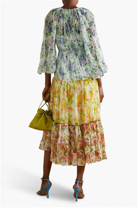 Zimmermann Tiered Floral Print Silk Crepon Midi Dress The Outnet