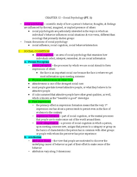 Ch 12 Social Psychology PT 1 - CHAPTER 12 – Social Psychology (PT. 1) −