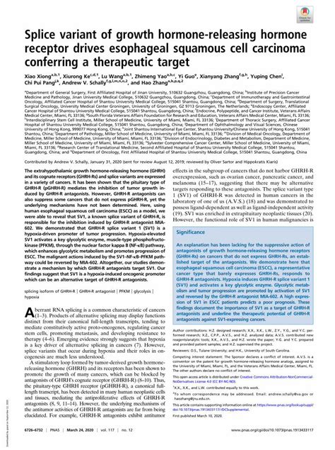 Pdf Splice Variant Of Growth Hormone Releasing Hormone