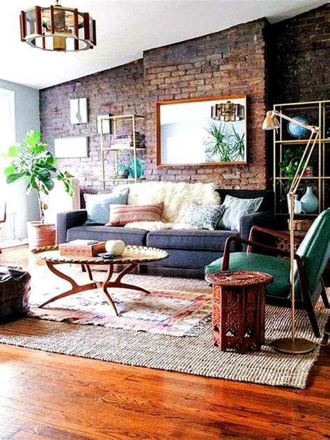 Стильная гостиная с кирпичной стеной. | Home living room, Living room ...