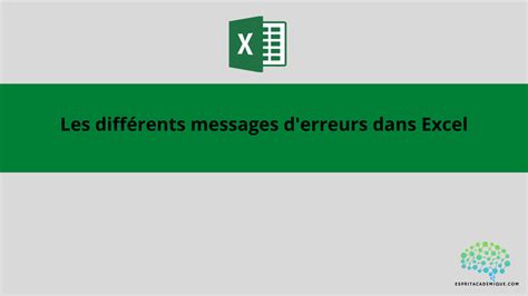 Les différents messages d erreurs dans Excel Espritacademique