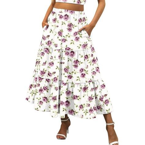 Frontwalk Women Casual Floral Skirts High Waist Ruffle Maxi Long Skirt