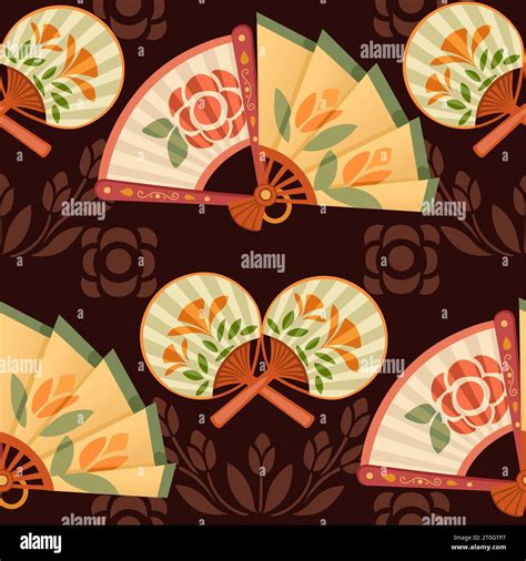 Seamless Pattern Classic Asian Style Hand Fan Vector Illustration Stock