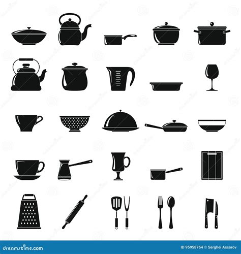 Kitchen Dishes Icons Set In Simple Style Stock Vector Illustration Of