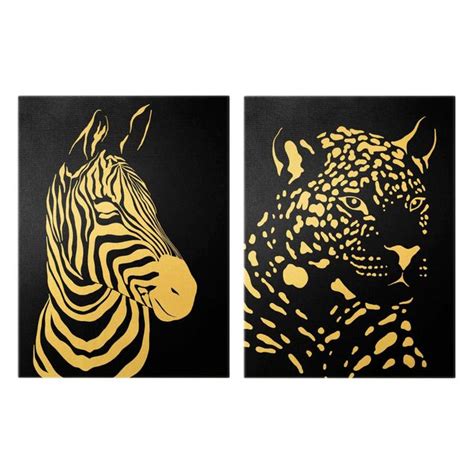 Leinwandbild Teilig Safari Tiere Zebra Und Leopard Schwarz