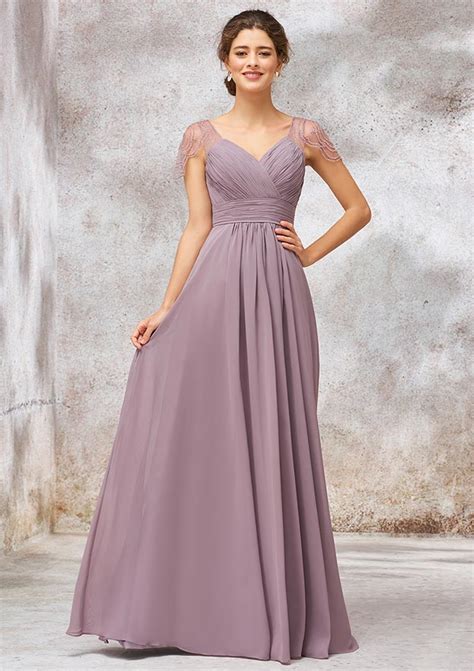 Chiffon Bridesmaid Dress A Line Princess Long Floor Length V Neck With