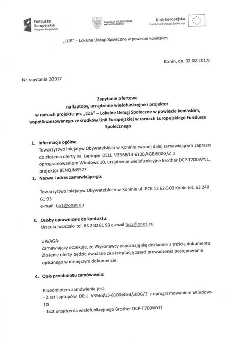 Zapytanie ofertowe na laptopy urządzenie wielofunkcyjne i projektor w