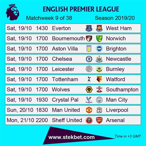 Premier League Printable Schedule