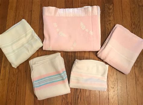 Lot Of Vintage Baby Blankets Receiving Blankets Satin Trim Striped