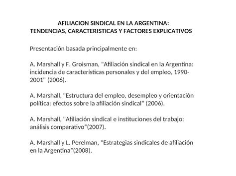 Ppt Afiliacion Sindical En La Argentina Tendencias Caracteristicas