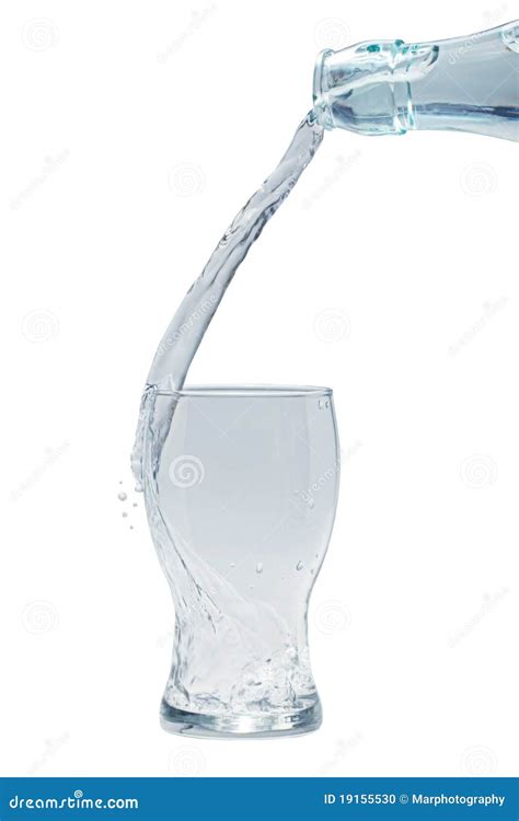 Bottle Of Water Dropping Into Glass Isolated Stock Photo Image 19155530