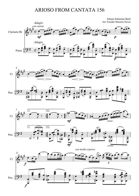 Arioso From Cantata 156 For Clarinet And Piano Arr Emidio Moreira