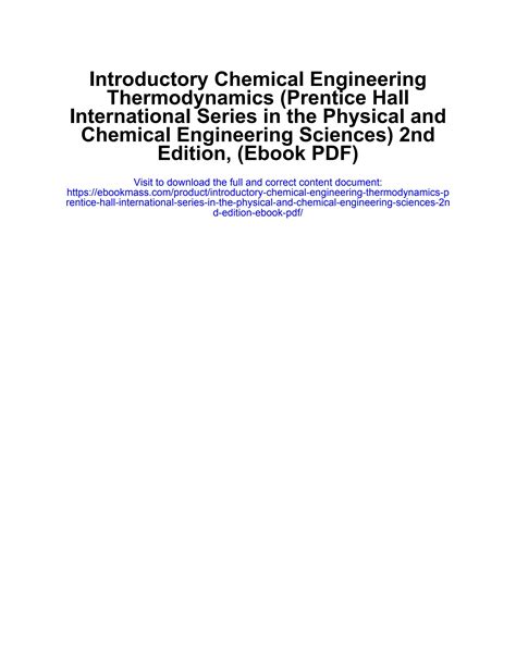 Introductory Chemical Engineering Thermodynamics Prentice Hall