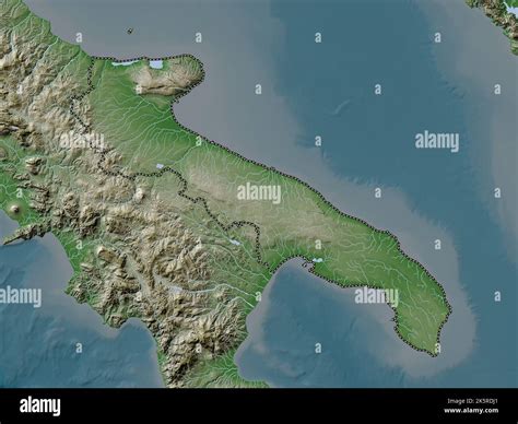 Apulia Region Of Italy Elevation Map Colored In Wiki Style With Lakes