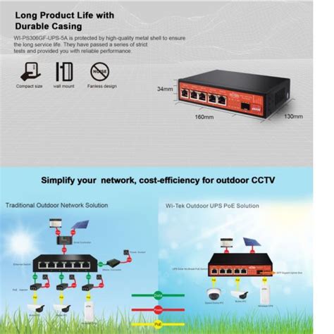 Unmanaged Ups Poe Switch Wi Tek Wi Ps Gf Ups Mbps Rj