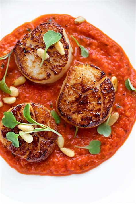 Pan Seared Scallops With Roasted Red Pepper Sauce Recipe Scallops