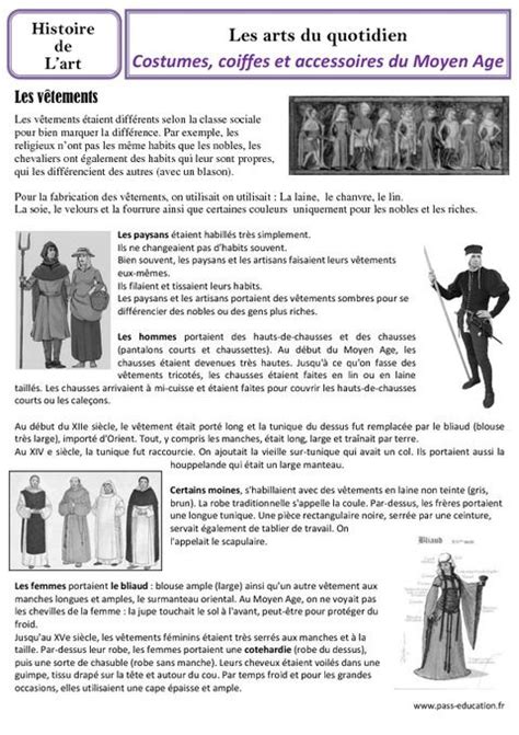 Costumes coiffes et accessoires au Moyen Âge Histoire cm1 Histoire