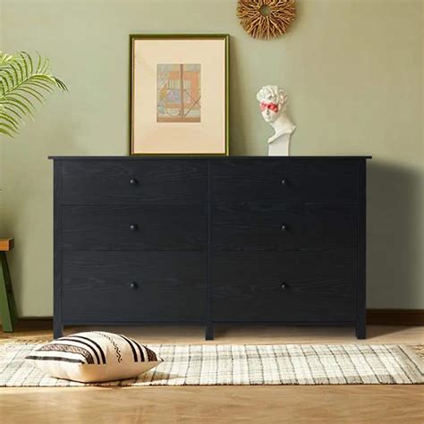 VEIKOUS 6 Drawer Black Chest Of Drawers Dressers With 2 Oversized