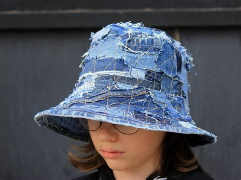 Patchwork Denim Bucket Hat 24 61 Cm Hipster Hippie Etsy