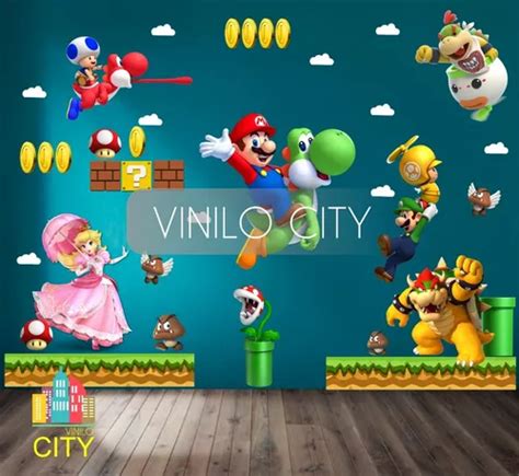 Decoración En Vinil Mario Bros Luigi Bowser Peach 2x1 65mts Envío gratis