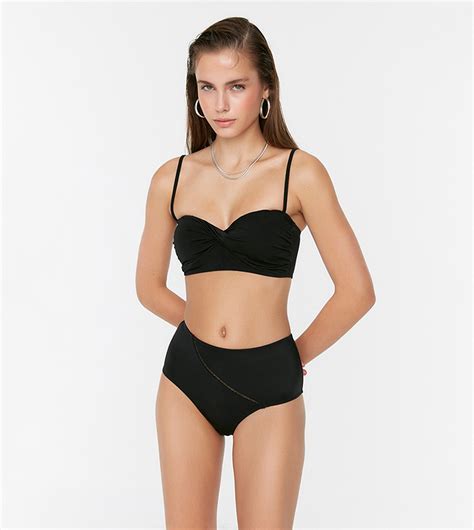 Buy Trendyol Hole Stripe High Waist Bikini Brief In Black Thstreet Qatar